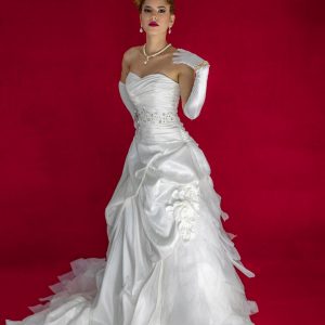 Vestido de novia satin blanco cotrte Linea A escote corazón